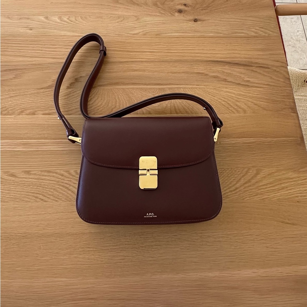 A.P.C. Burgundy Leather Shoulder Bag with Gold Hardware